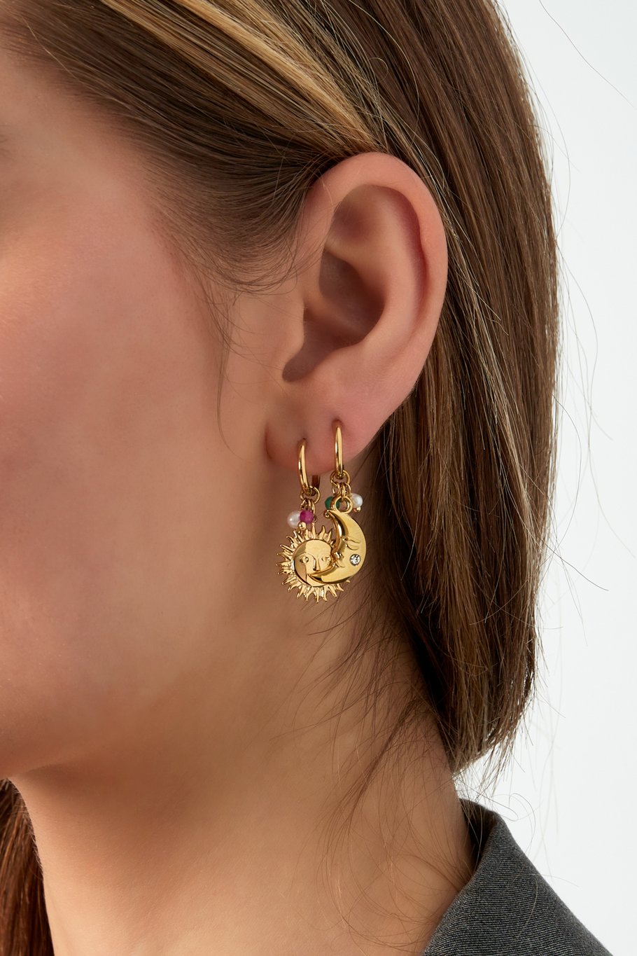 Oorbellen Maan en Zon - Zilver & Goud