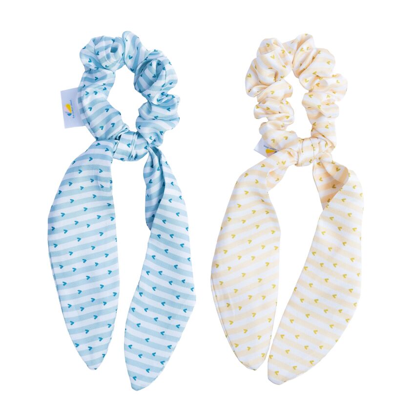 Scrunchie met strik wit/blauw