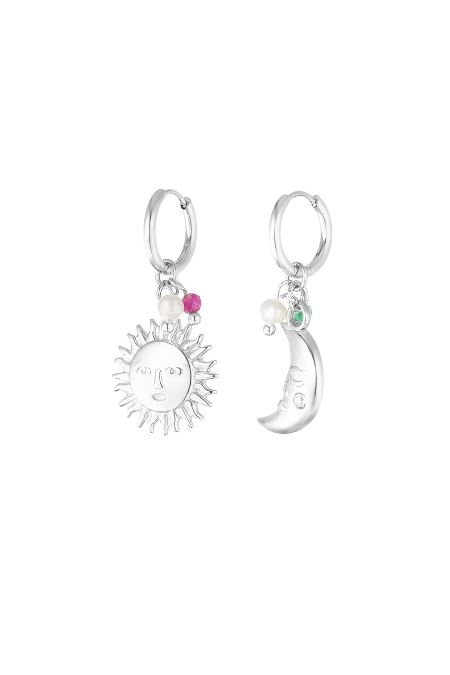 Oorbellen Maan en Zon - Zilver & Goud
