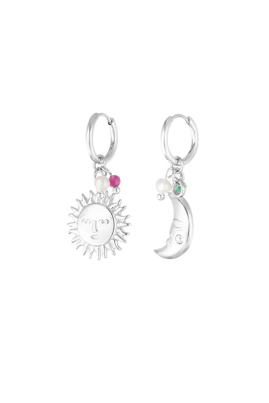 Oorbellen Maan en Zon - Zilver & Goud