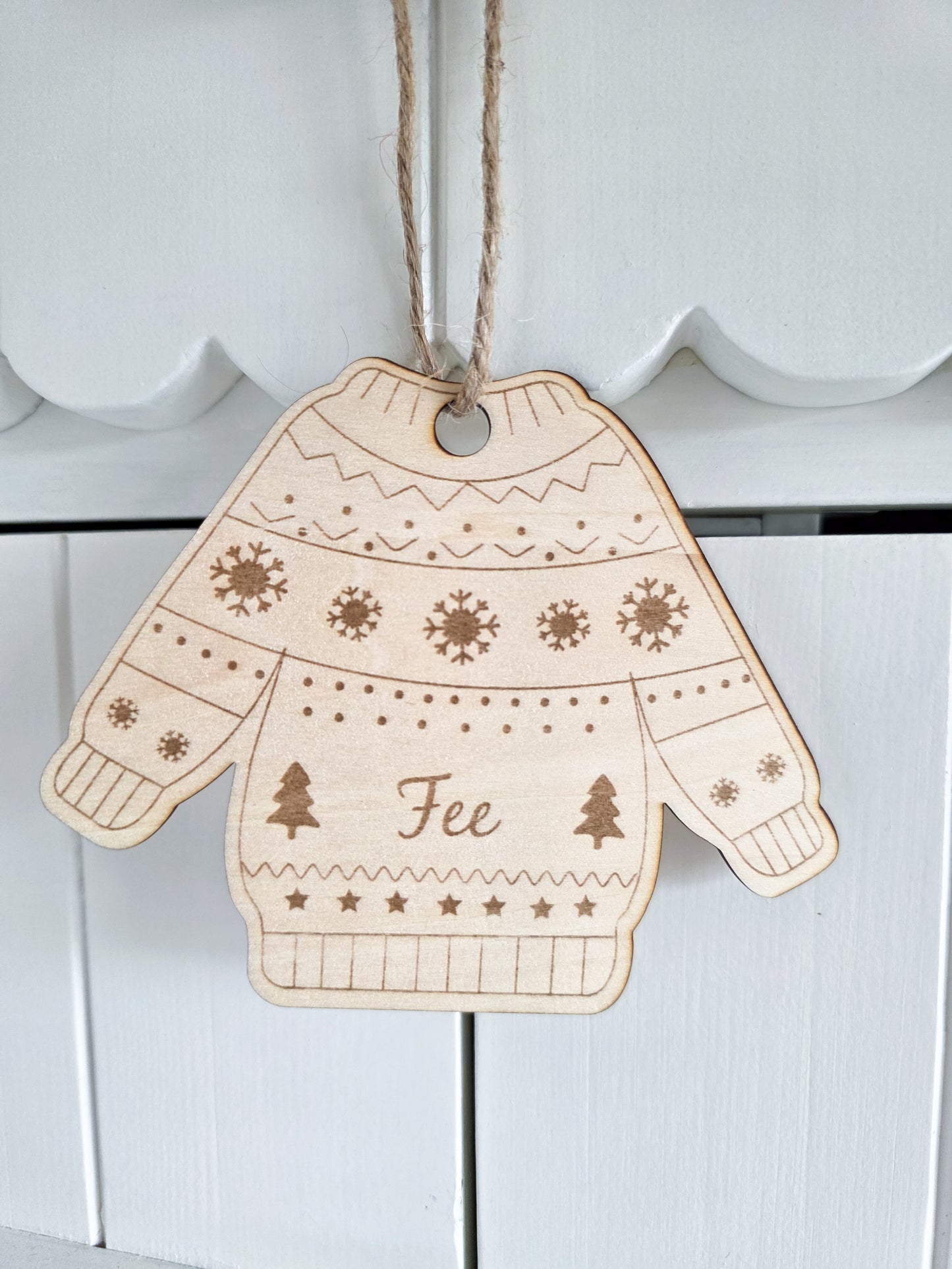 Houten kerstbal met naam